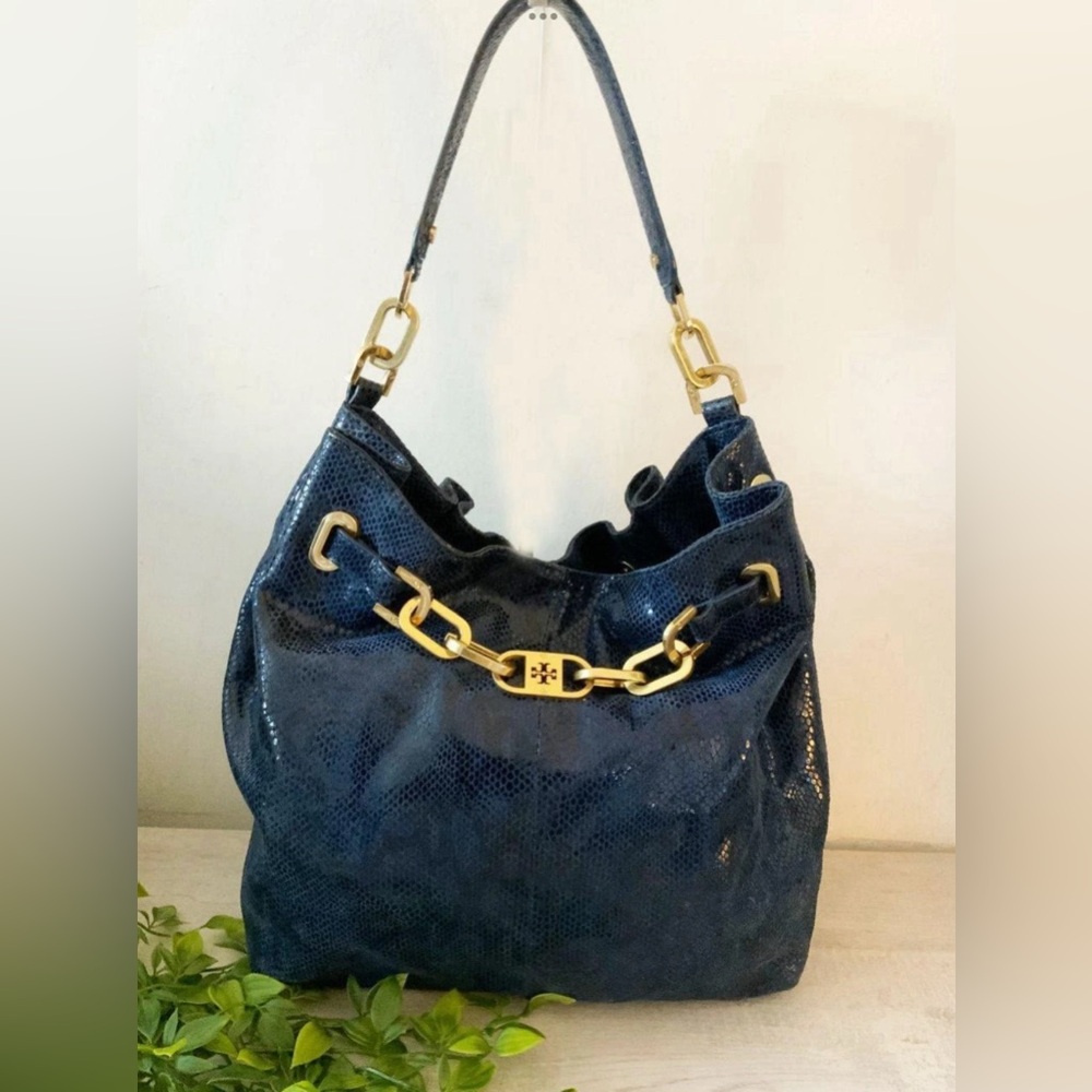 Tory Burch Python Embossed High Shine Leather Hob… - image 2